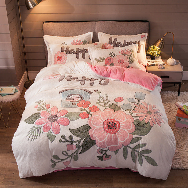 Four-piece Bedding With Velvet Sheets To Keep Warm Milk Velvet world linen