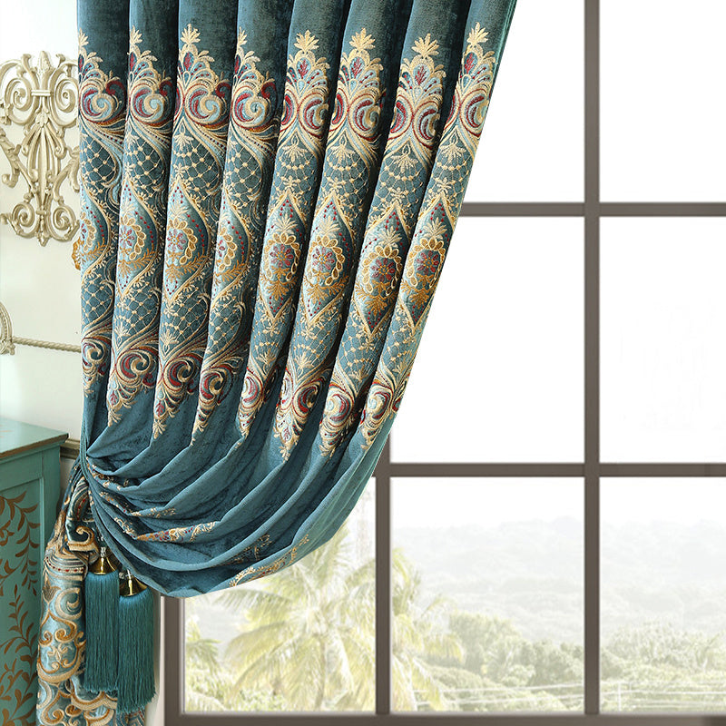 Luxury Embroidered Velvet Blackout Curtains – 2‑Piece Set