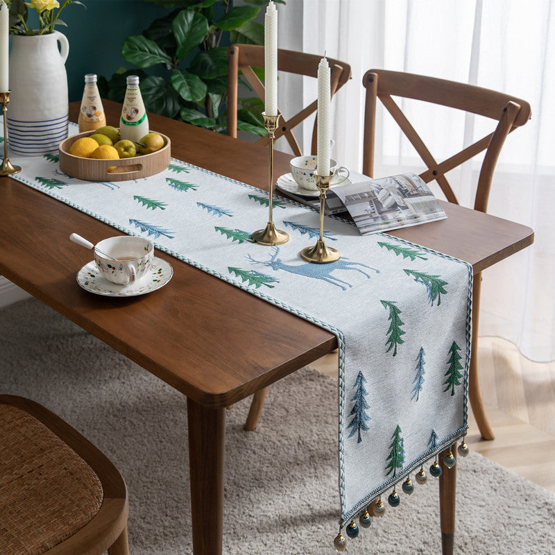 Modern Minimalist Table Runner Christmas Chenille Tassel