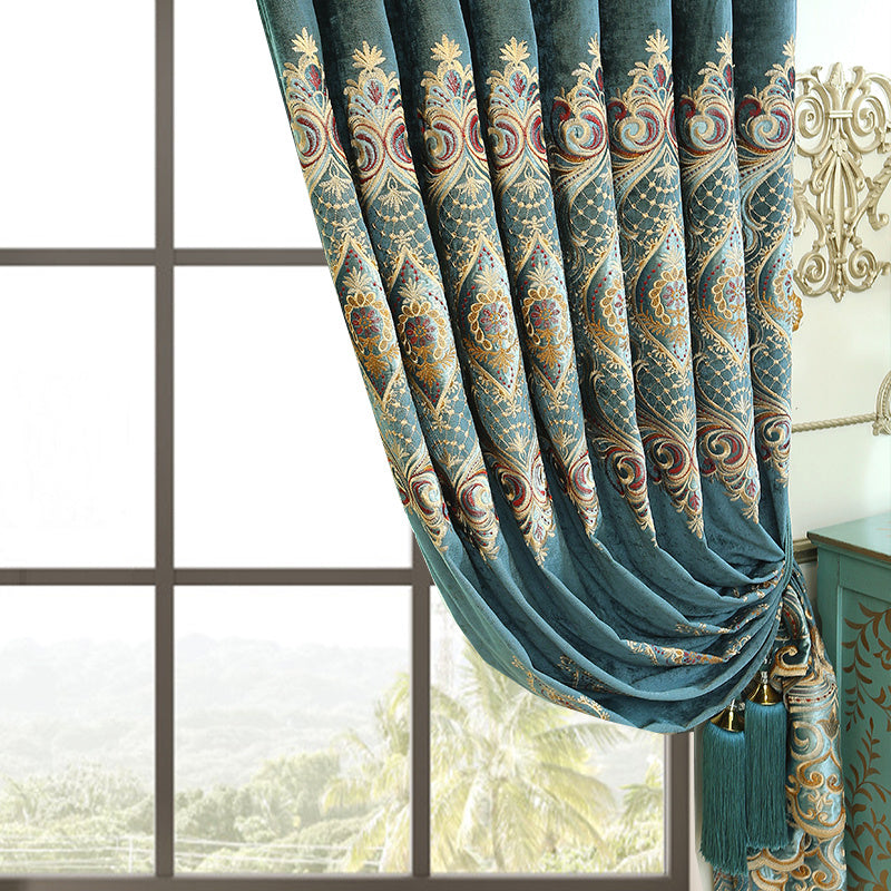 Luxury Embroidered Velvet Blackout Curtains – 2‑Piece Set