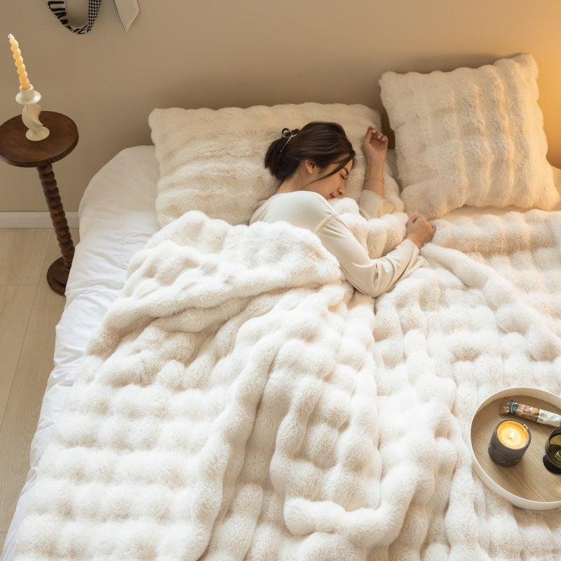 Polyester Carpet Rabbit Bubble Velvet Thickened Nap Blanket Quilt world linen
