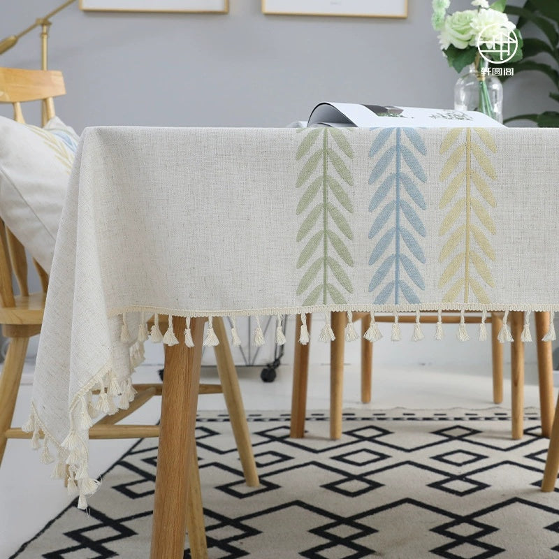 Cotton‑Linen Tassel Tablecloths – Dust‑Proof Rectangle Covers