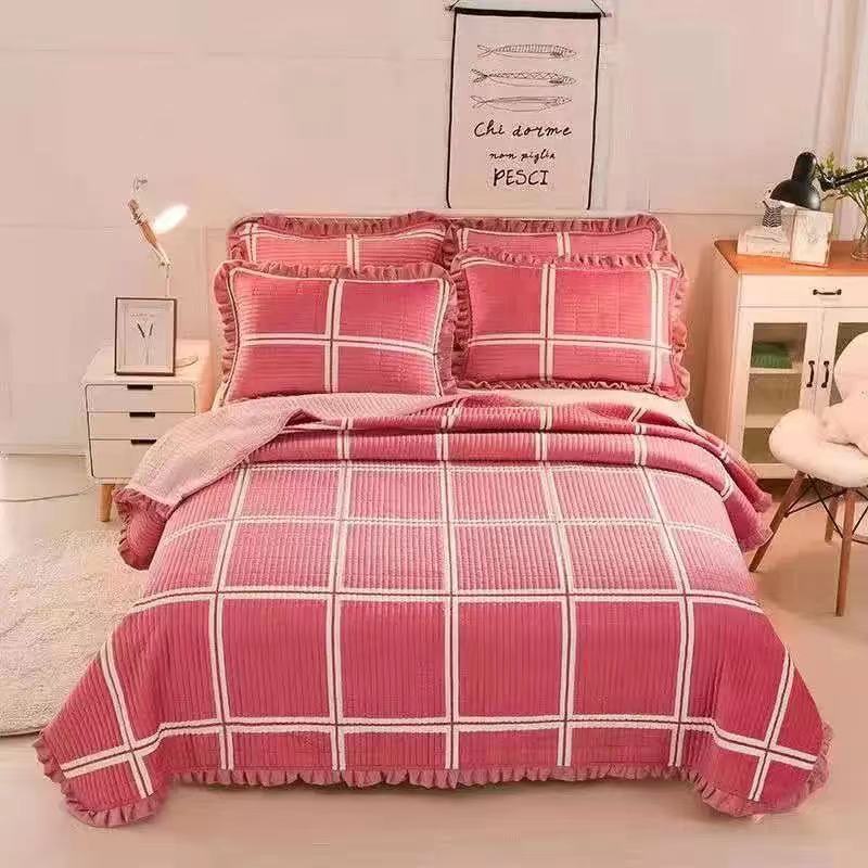 Crystal Velvet Bed Cover With Warm Quilted Sheets Korean Style world linen