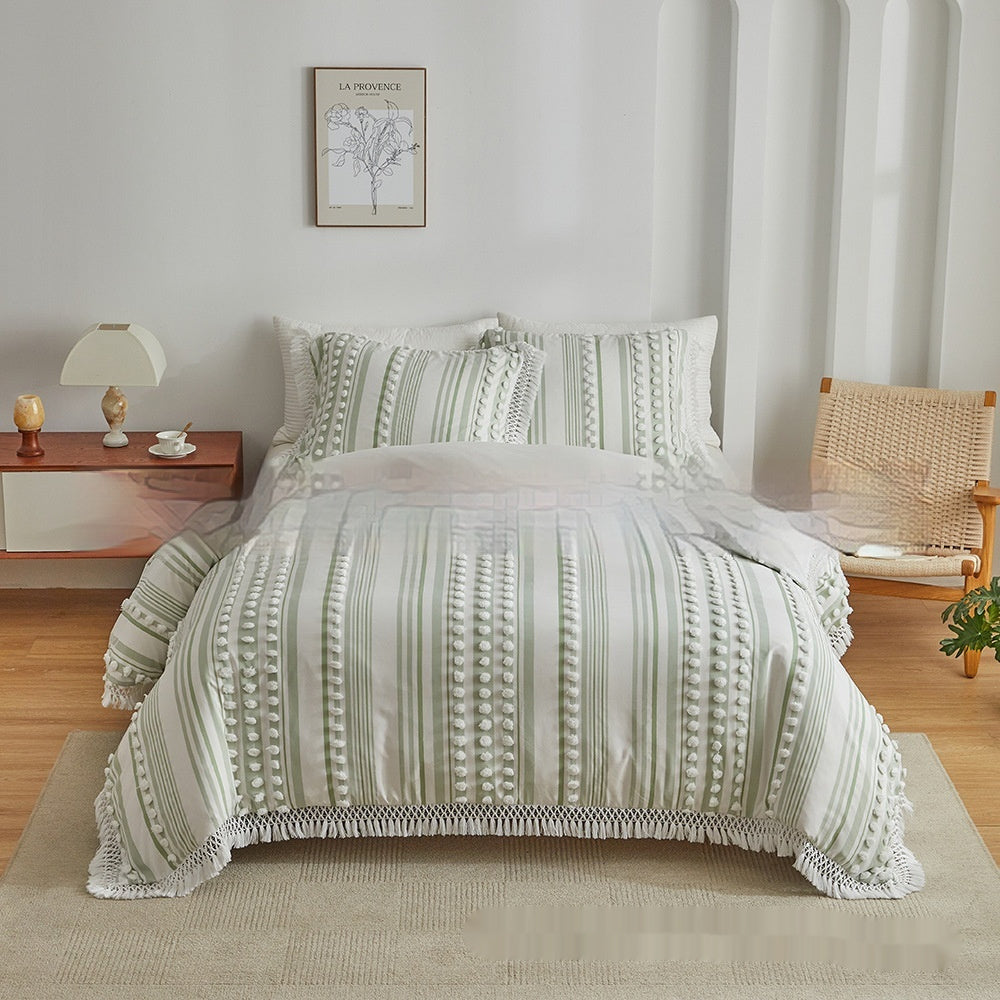 Bedding Craft Solid Color Campus Zaihuile Tassel Dot Three-piece Set