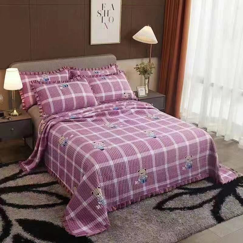 Crystal Velvet Bed Cover With Warm Quilted Sheets Korean Style world linen