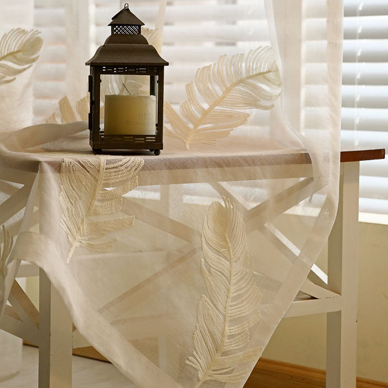 Feather White Embroidered Window Screen | Elegant Decor