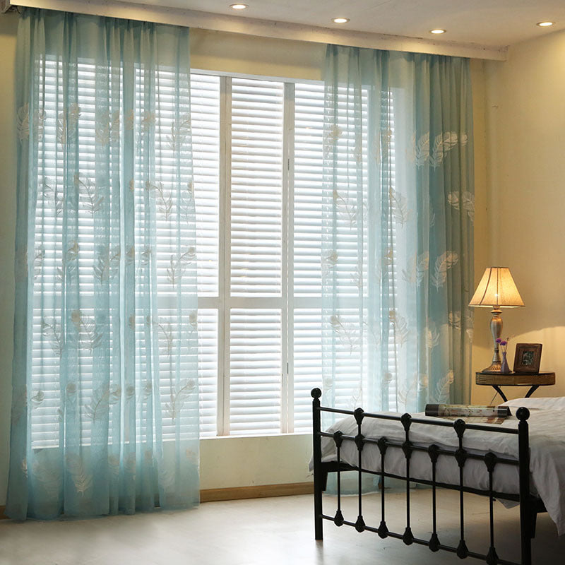 Feather White Embroidered Window Screen | Elegant Decor