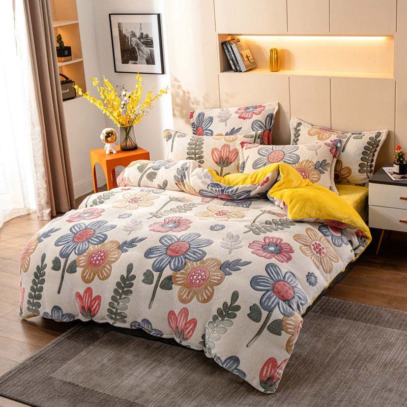 Four-piece Bedding With Velvet Sheets To Keep Warm Milk Velvet world linen
