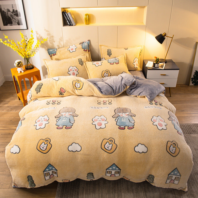 Four-piece Bedding With Velvet Sheets To Keep Warm Milk Velvet world linen