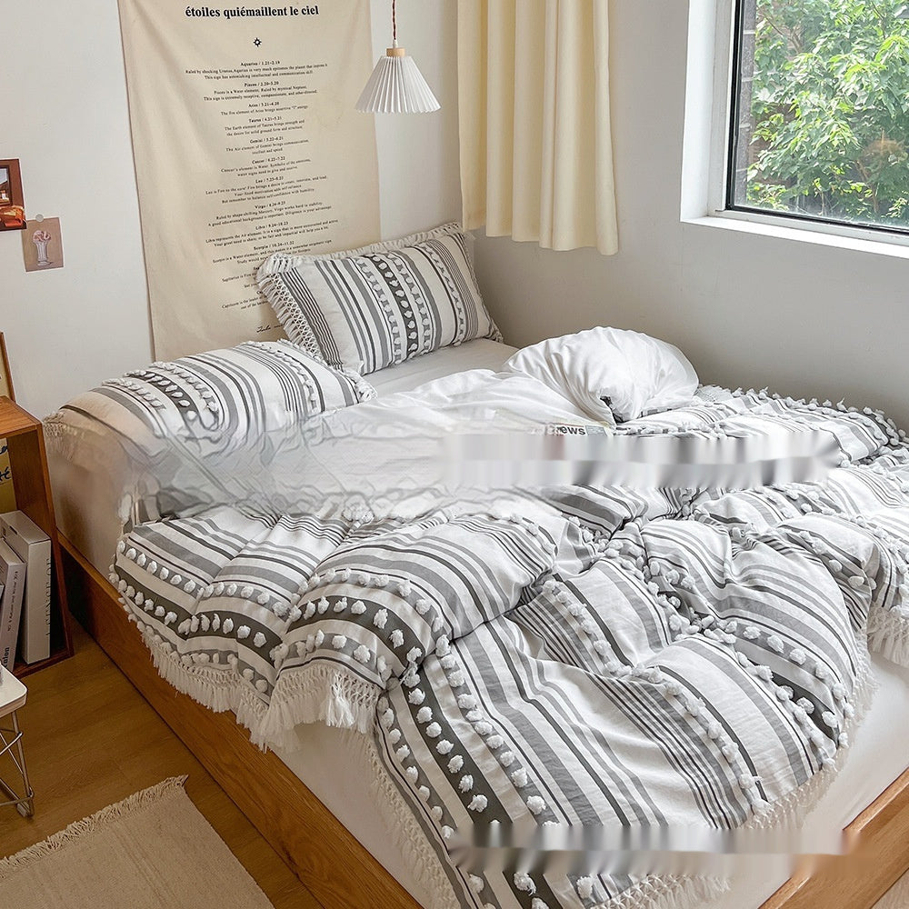 Bedding Craft Solid Color Campus Zaihuile Tassel Dot Three-piece Set