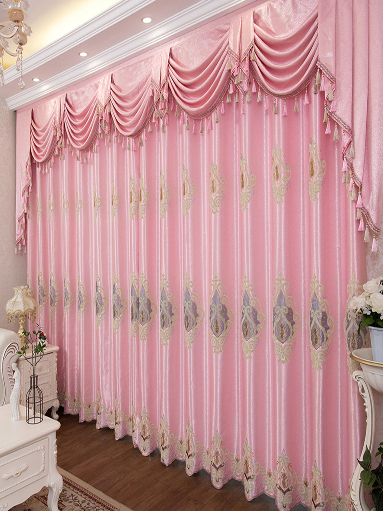 Luxury European Curtains – 2 Panels Embroidered for Bedroom