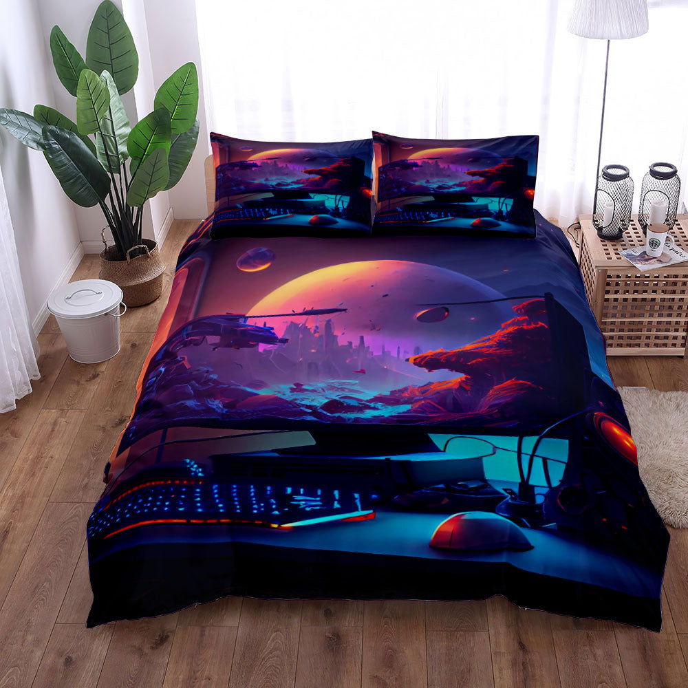 Gamepad Bed Printed Three-piece Set Bed Sheet world linen