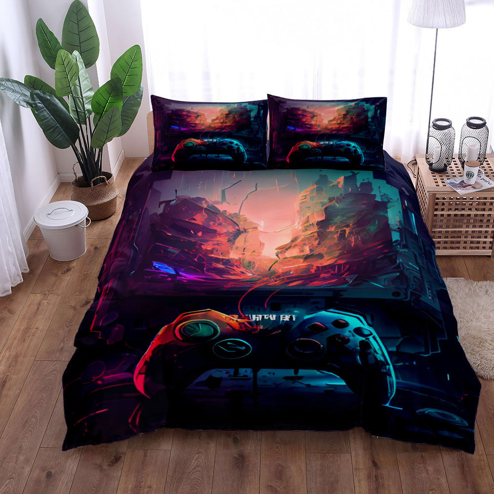 Gamepad Bed Printed Three-piece Set Bed Sheet world linen