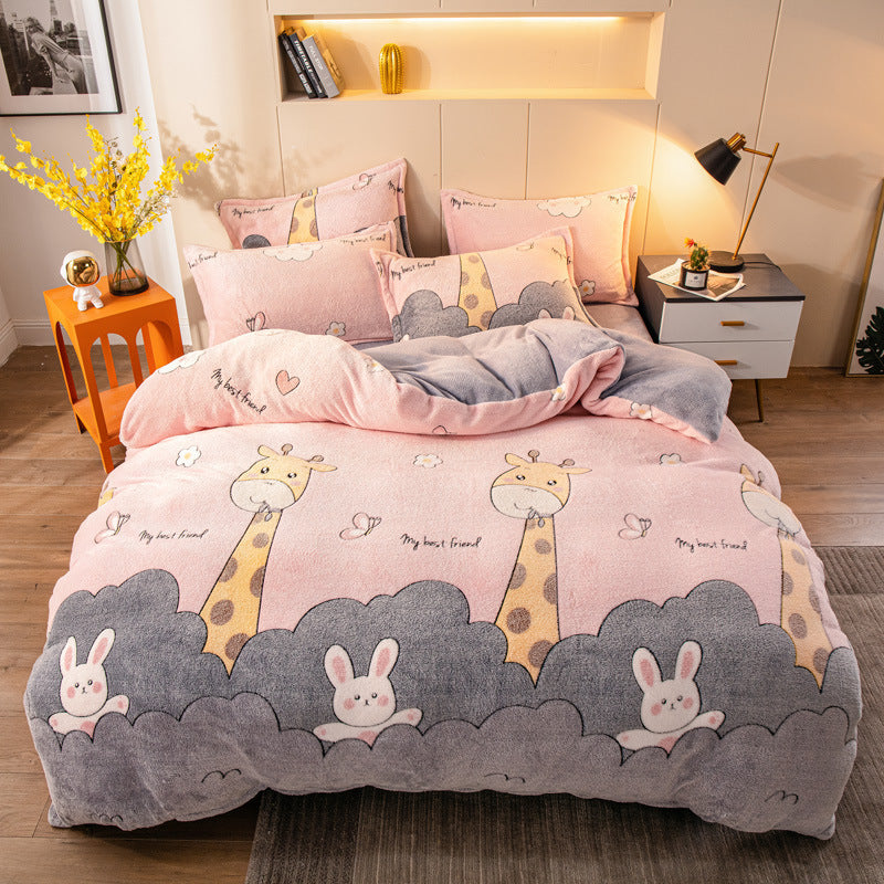 Four-piece Bedding With Velvet Sheets To Keep Warm Milk Velvet world linen