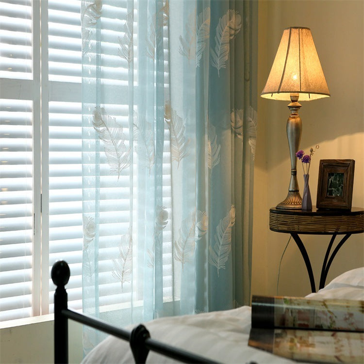 Feather White Embroidered Window Screen | Elegant Decor