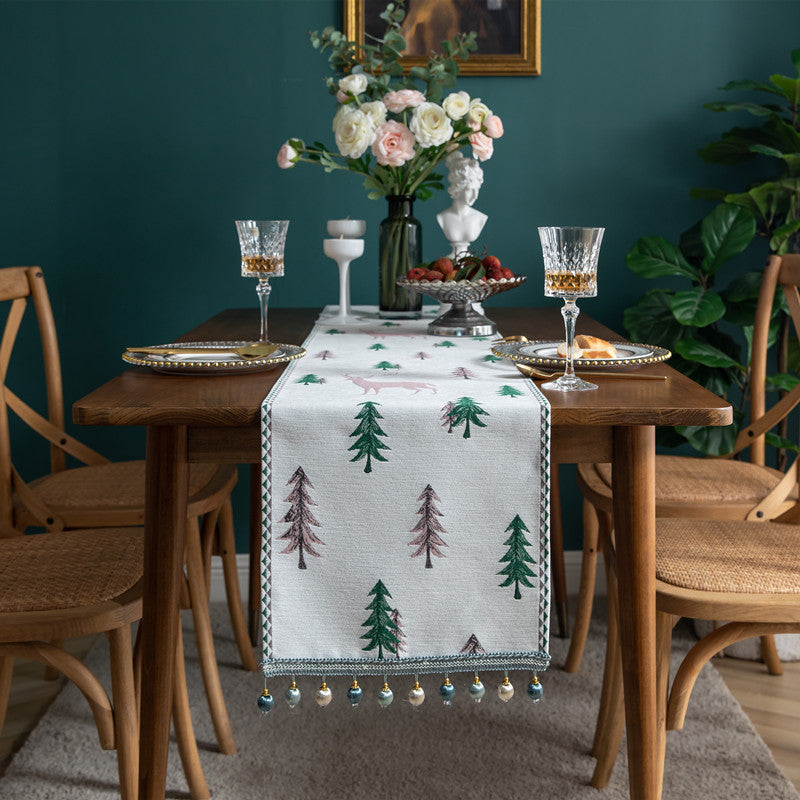 Modern Minimalist Table Runner Christmas Chenille Tassel