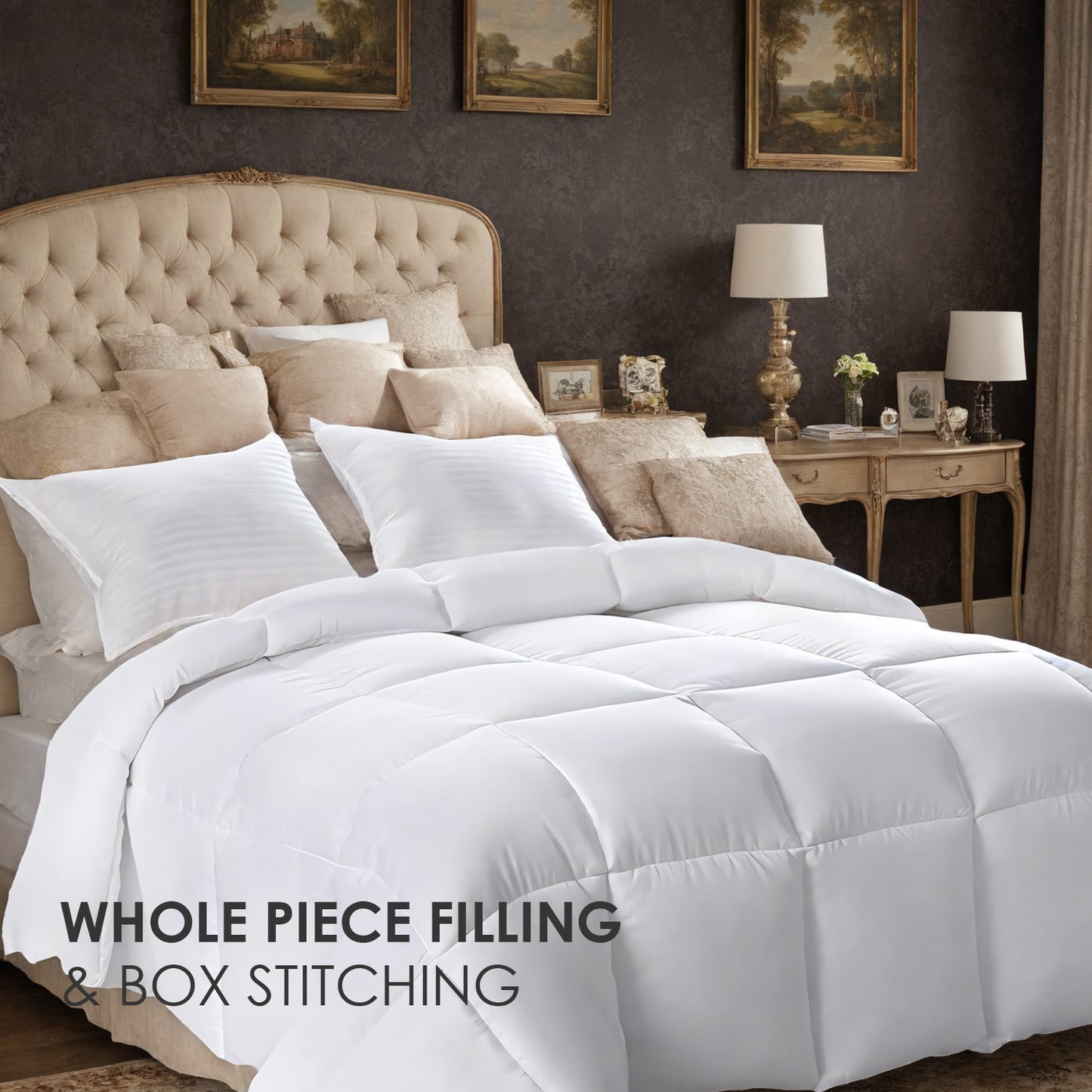 All-Season Microfiber Quilt – White Plaid, OKO-100 Cert