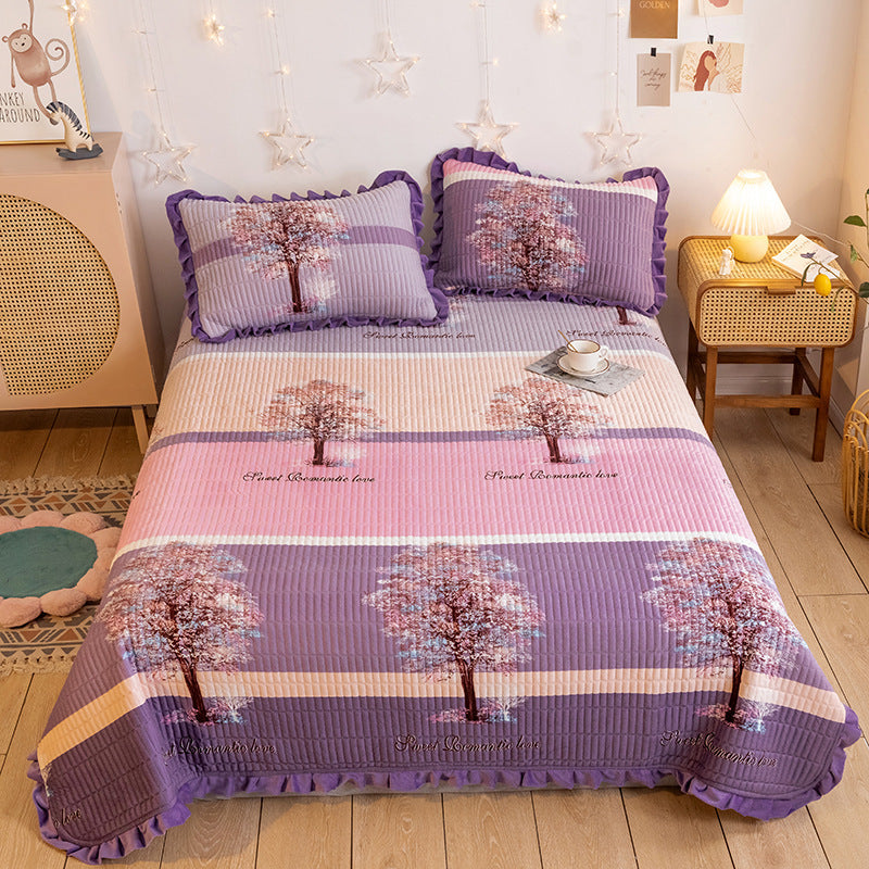 Crystal Velvet Bed Cover With Warm Quilted Sheets Korean Style world linen
