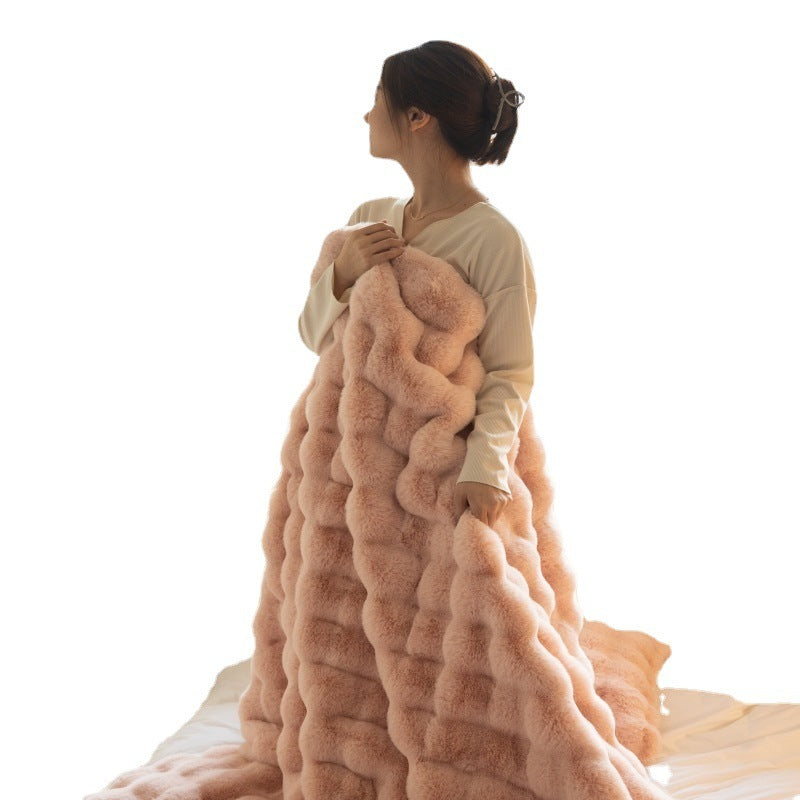 Polyester Carpet Rabbit Bubble Velvet Thickened Nap Blanket Quilt world linen