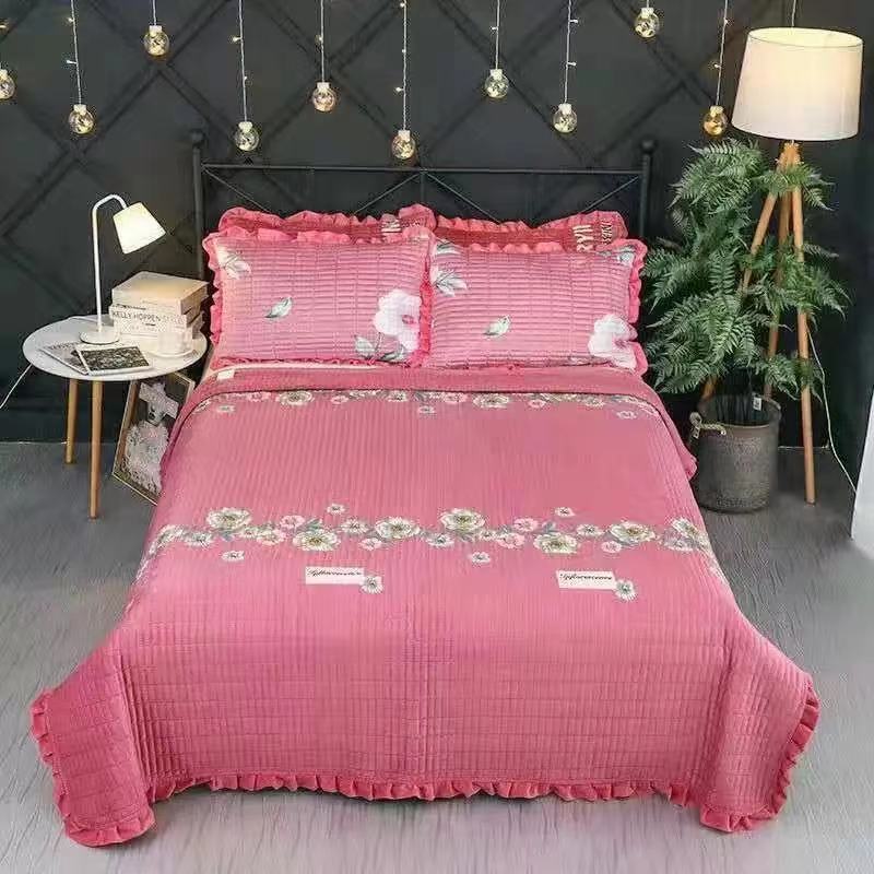 Crystal Velvet Bed Cover With Warm Quilted Sheets Korean Style world linen