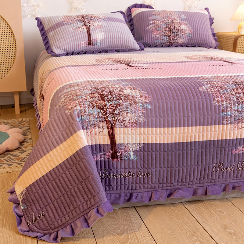 Crystal Velvet Bed Cover With Warm Quilted Sheets Korean Style world linen