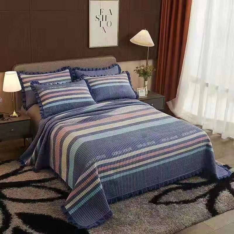 Crystal Velvet Bed Cover With Warm Quilted Sheets Korean Style world linen