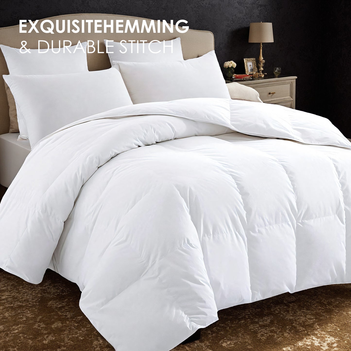 All-Season Microfiber Quilt – White Plaid, OKO-100 Cert
