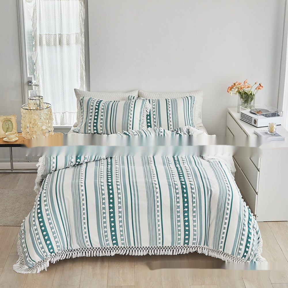 Bedding Craft Solid Color Campus Zaihuile Tassel Dot Three-piece Set