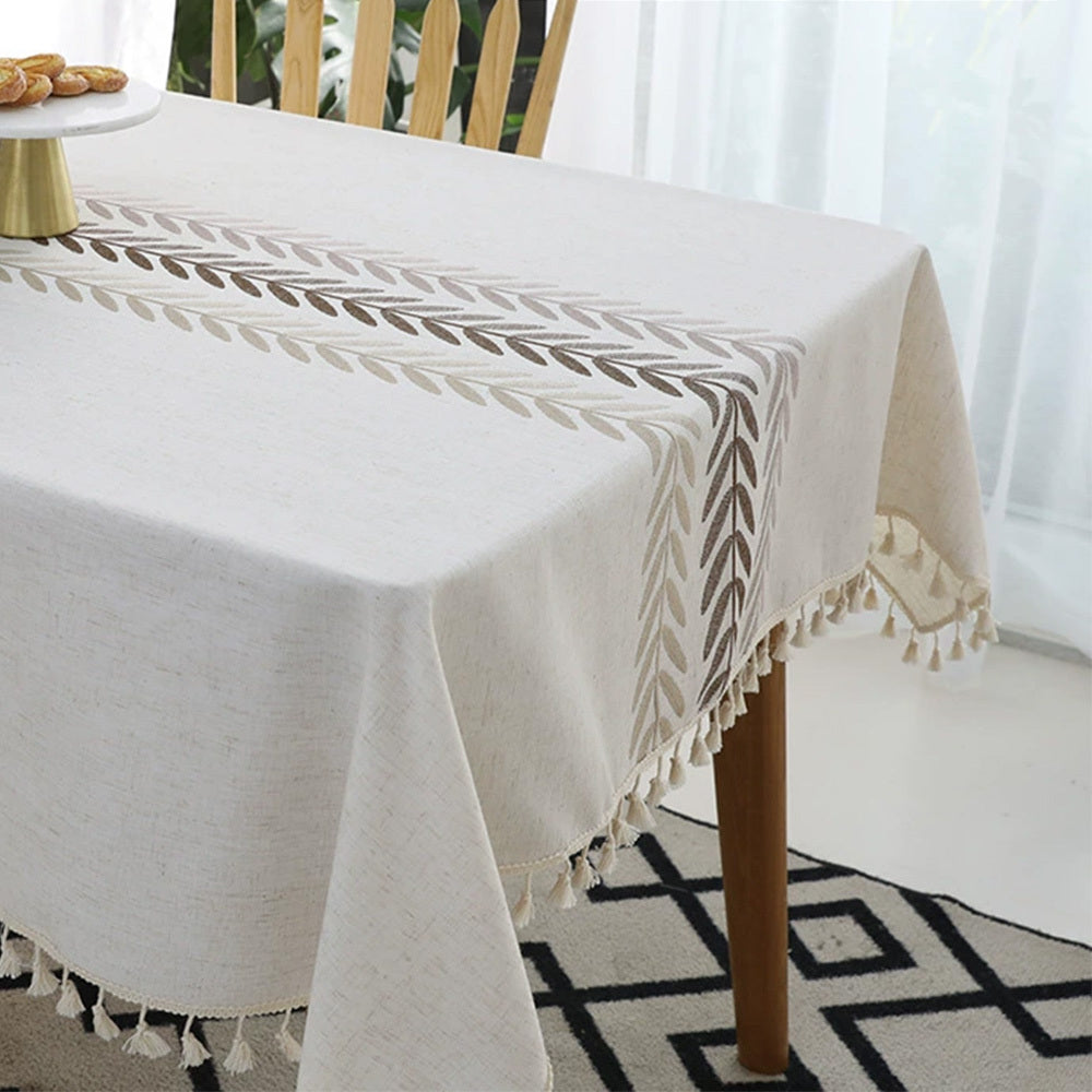 Cotton‑Linen Tassel Tablecloths – Dust‑Proof Rectangle Covers