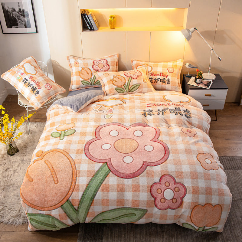 Four-piece Bedding With Velvet Sheets To Keep Warm Milk Velvet world linen