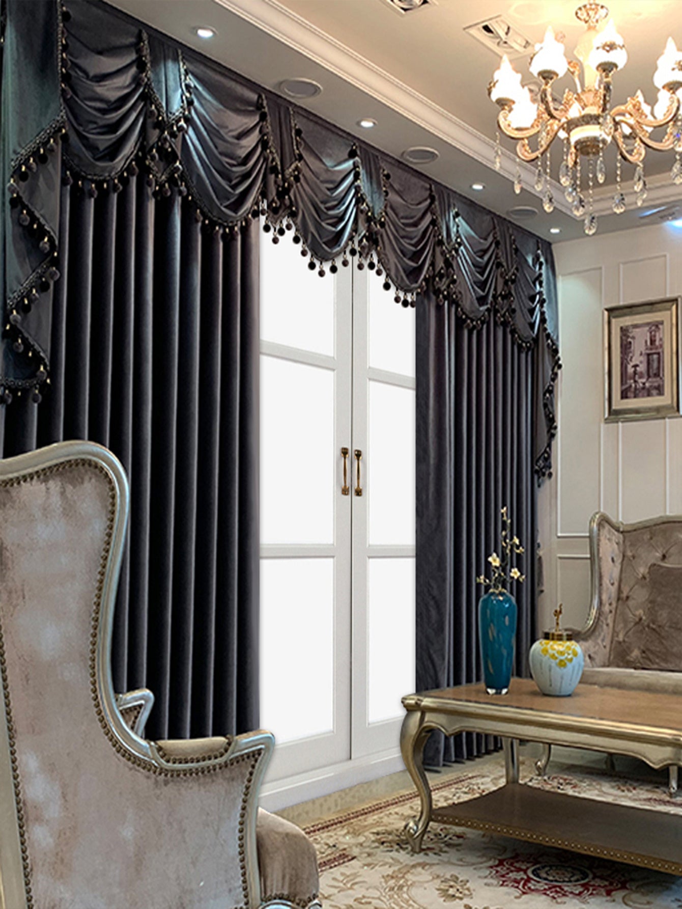 Luxury Black Velvet Curtains | Elegant Living & Dining Room