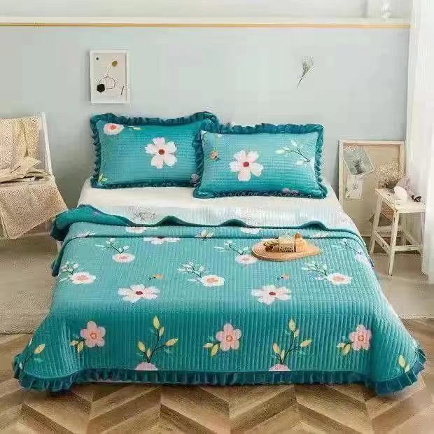 Crystal Velvet Bed Cover With Warm Quilted Sheets Korean Style world linen