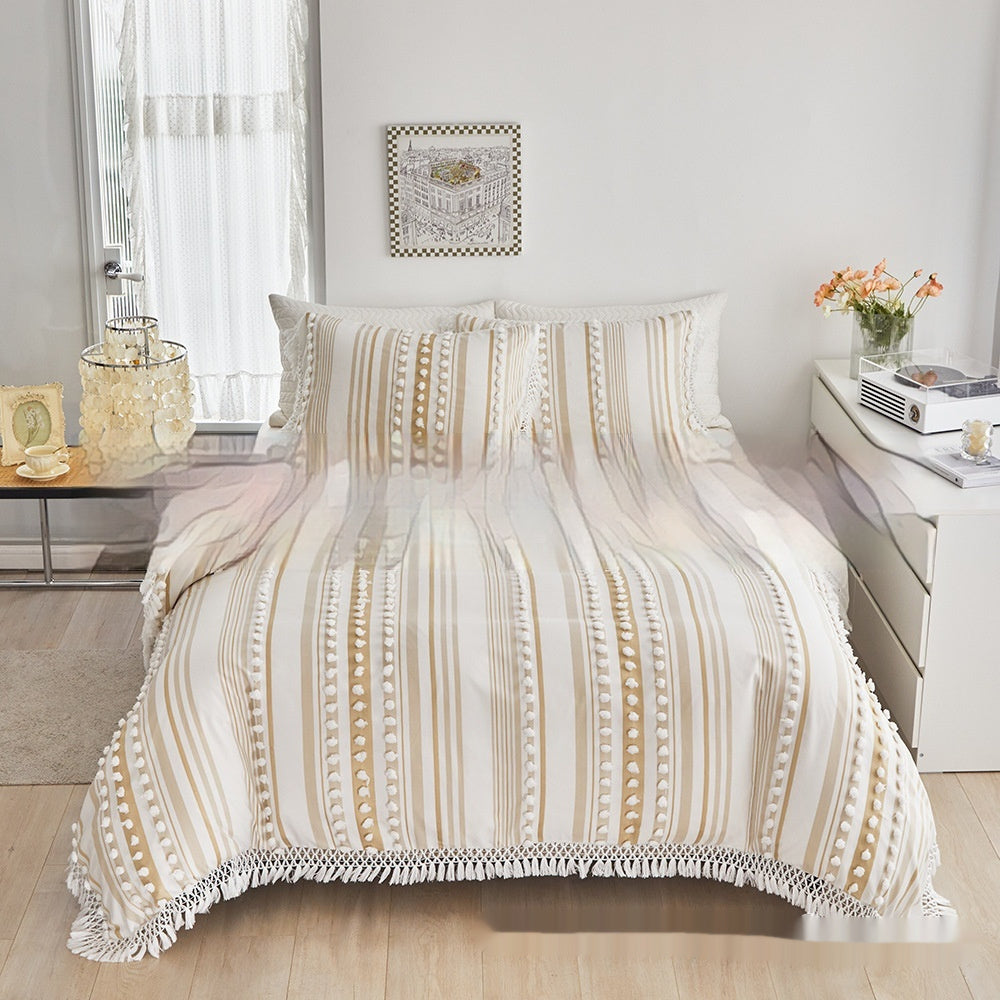 Bedding Craft Solid Color Campus Zaihuile Tassel Dot Three-piece Set