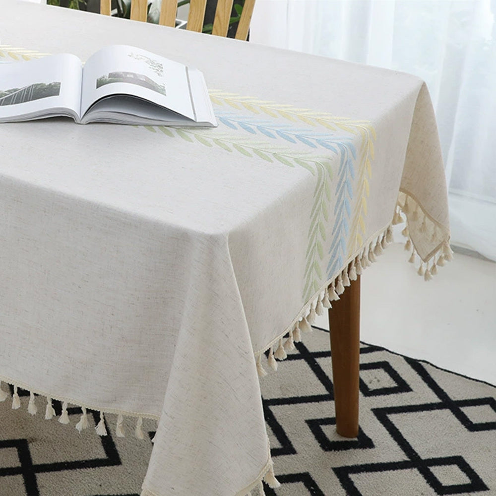 Cotton‑Linen Tassel Tablecloths – Dust‑Proof Rectangle Covers