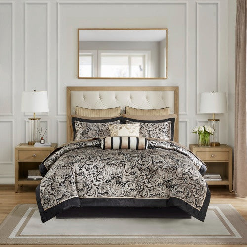 12 Piece Comforter Set With Cotton Bed Sheets Black Queen world linen