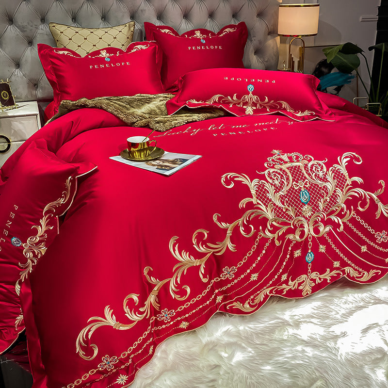 Four-piece Bed Sheet Cotton Ice Silk Quilt Cover world linen