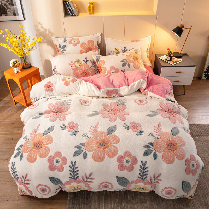 Four-piece Bedding With Velvet Sheets To Keep Warm Milk Velvet world linen