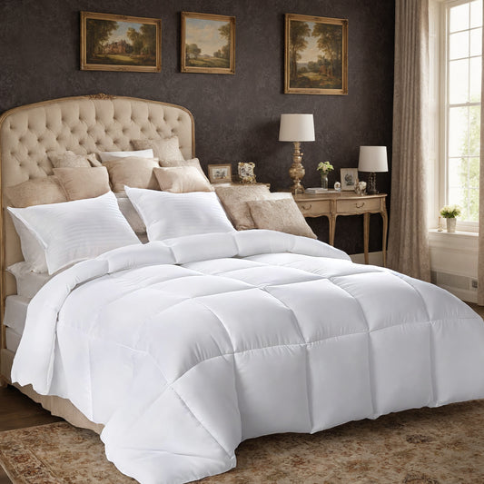 All-Season Microfiber Quilt – White Plaid, OKO-100 Cert