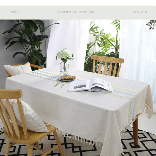 Cotton‑Linen Tassel Tablecloths – Dust‑Proof Rectangle Covers