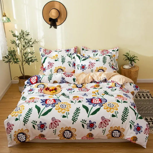 Cover Set Bed Cotton Quilt Bedsheet Bedding Duvet Fitted world linen