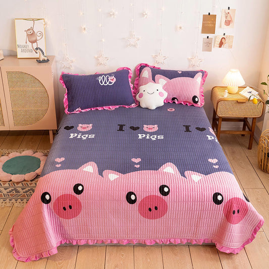 Crystal Velvet Bed Cover With Warm Quilted Sheets Korean Style world linen