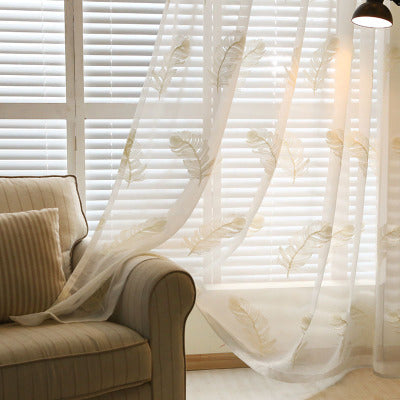 Feather White Embroidered Window Screen | Elegant Decor